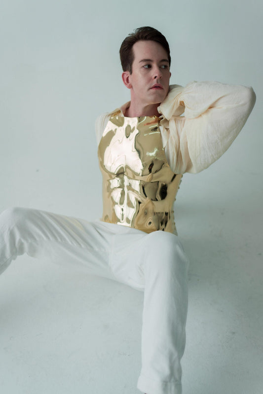 Gold Chromium Corset Armor: Metallic Fashion Top, Stage Costume