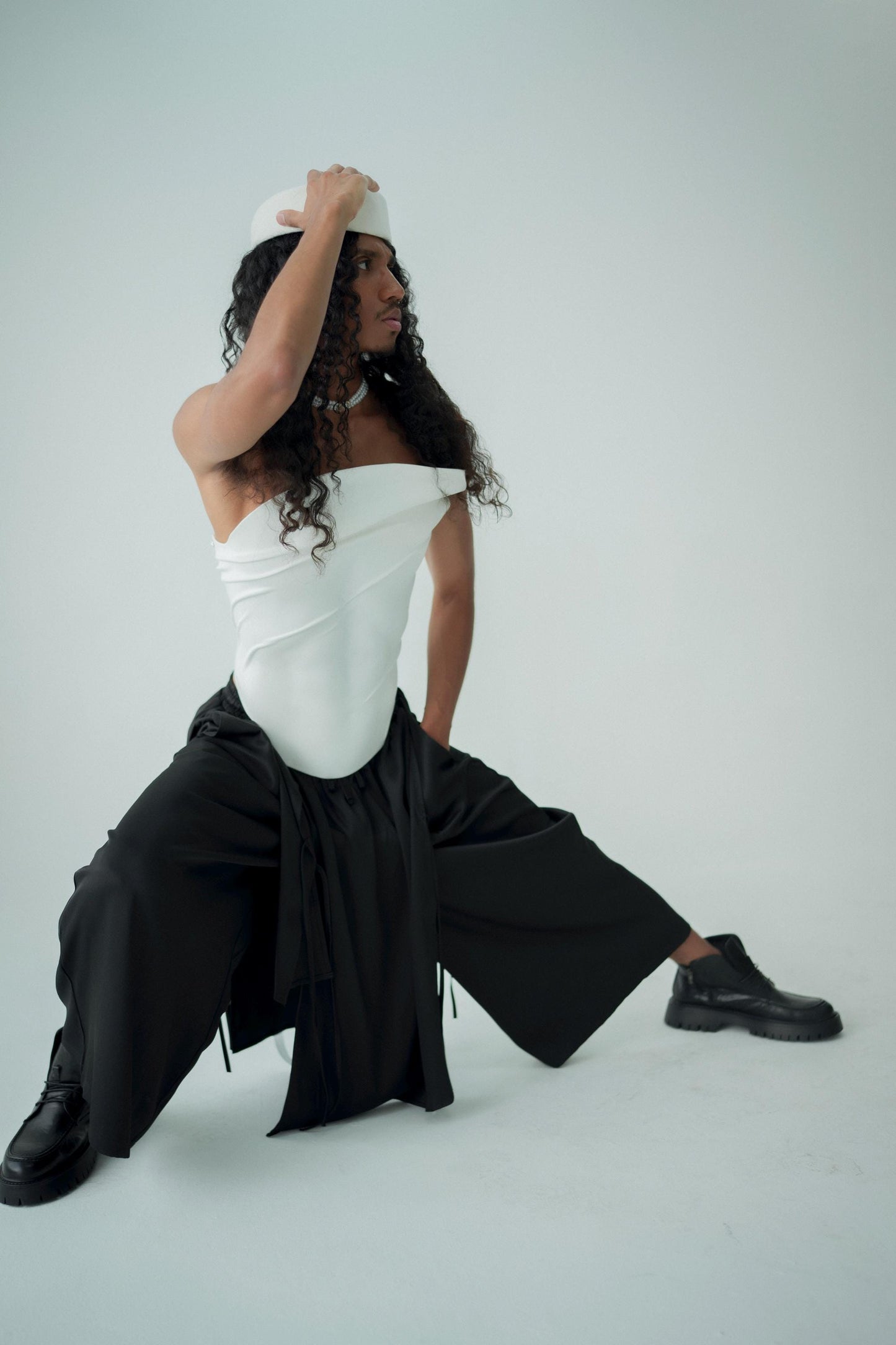 Sculptural White Leather Bridal Corset: Modern Queer Wedding Outfit