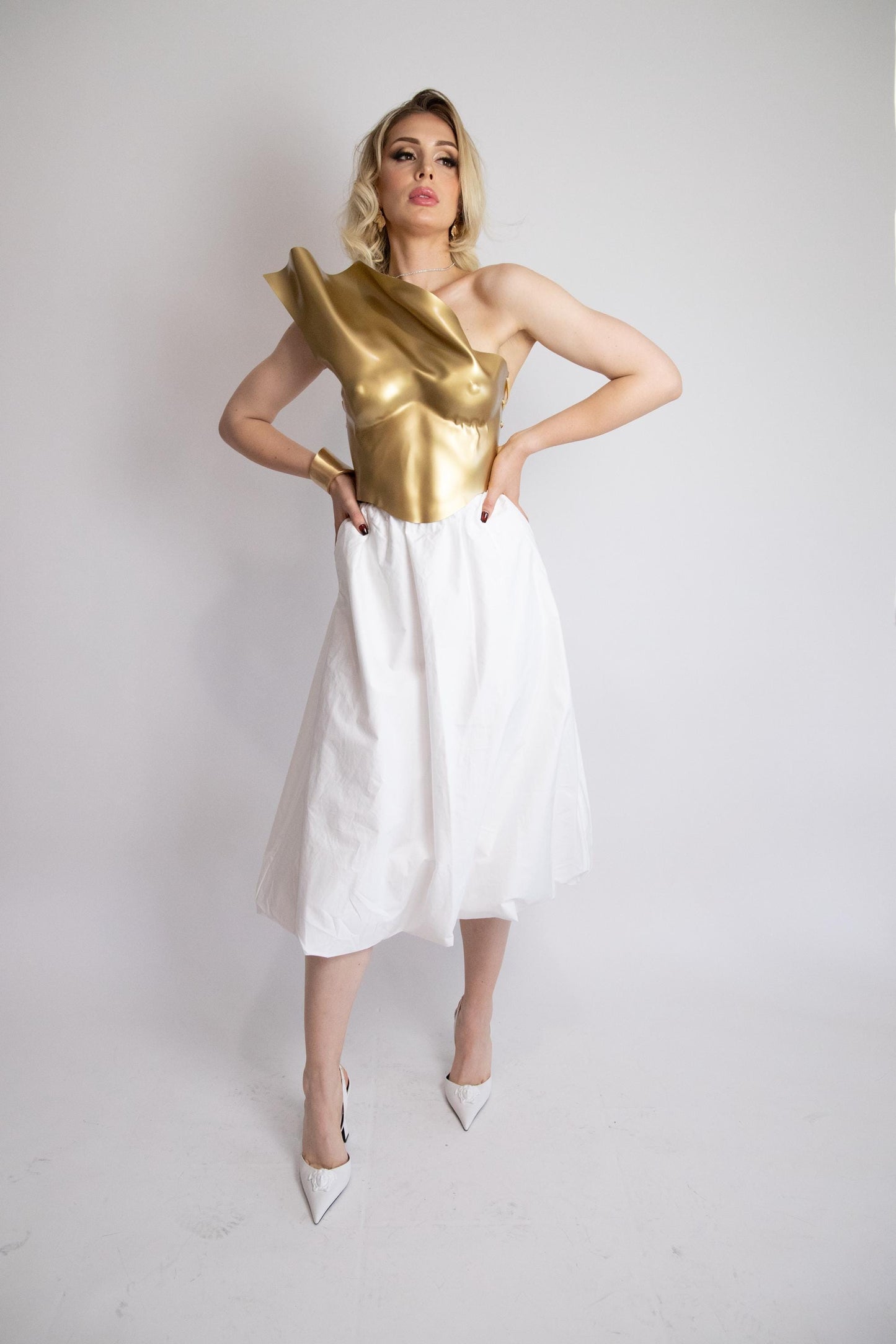 Gold Corset Top: Molded Breastplate, Futuristic Festival Costume
