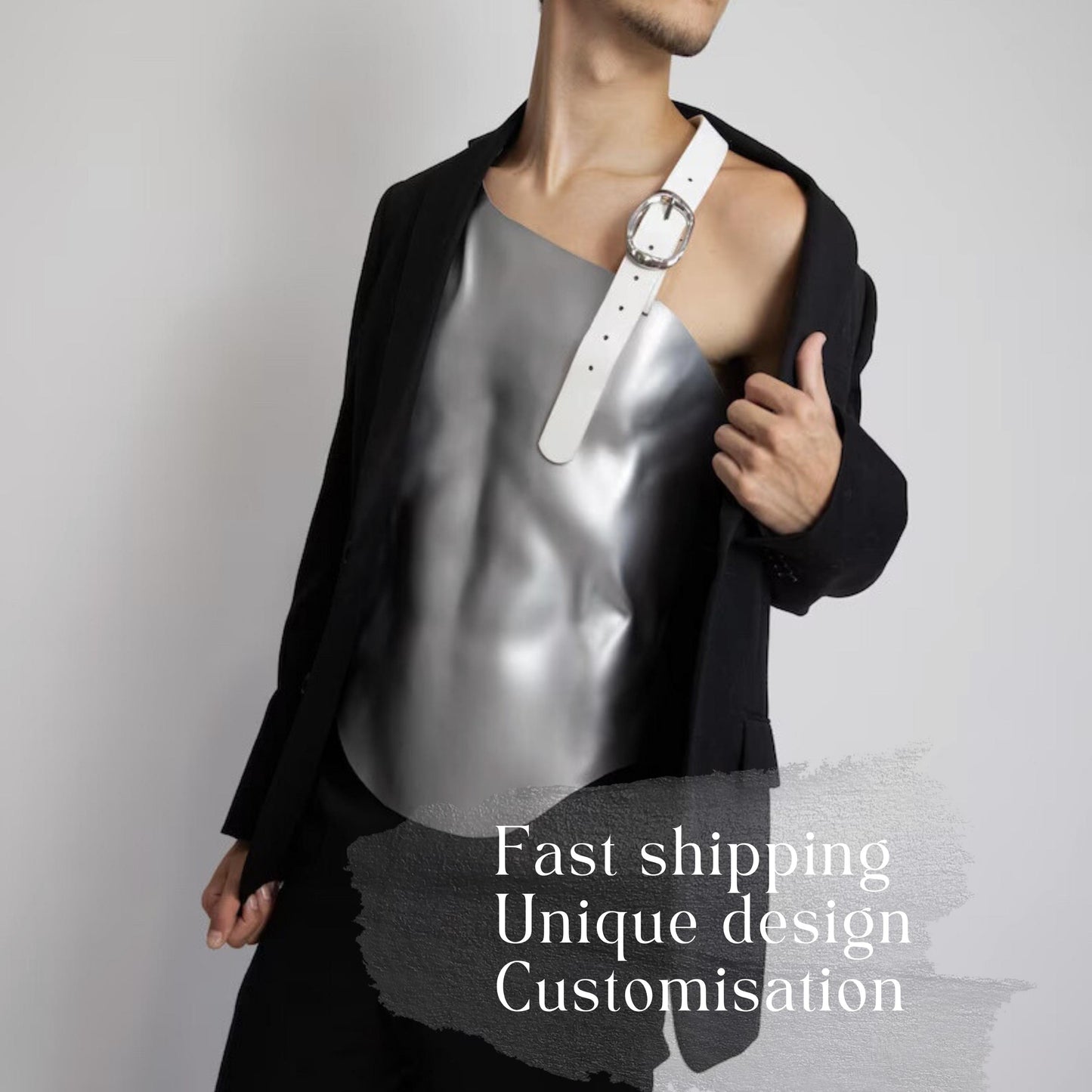 Metallic Corset: Custom Made Rave Outfit, Futuristic Male Fashion