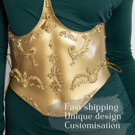 Gold Baroque Corset Belt: Metallic Y2K Rave Costume