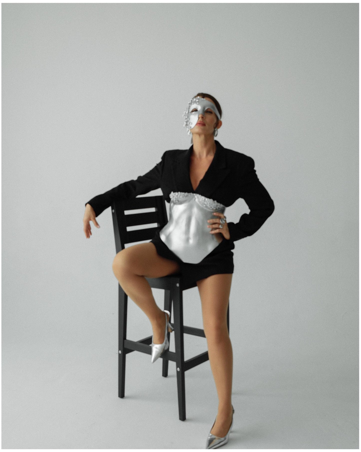 Silver Masquerade Mask: Couture Floral Pearl Fantasy Costume