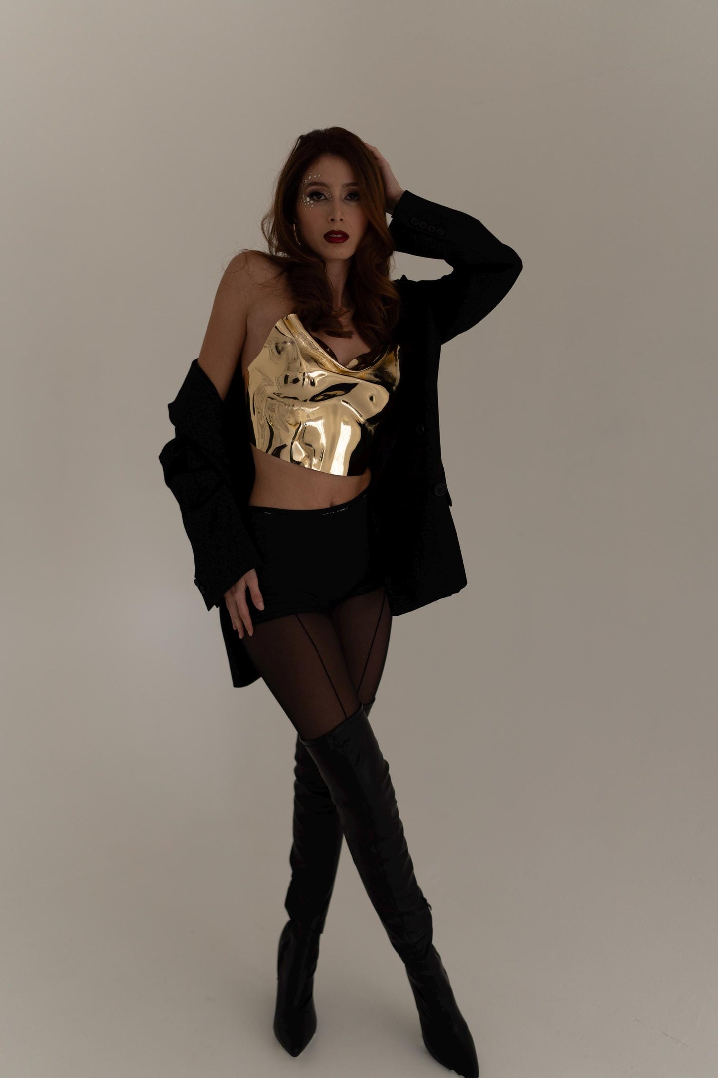 Gold Mirror Sculptural Corset Top, Futuristic Bustier Armor, Chrome Metallic Rave Outfit, Festival Piece