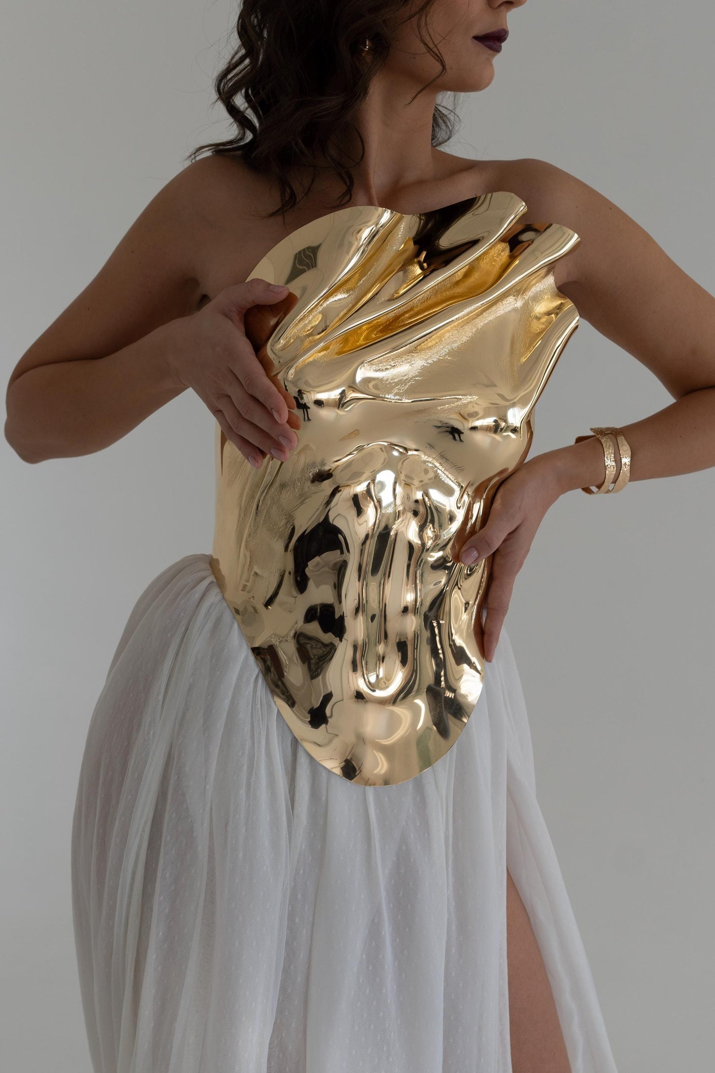 Gold Sculptural Corset Top: Custom Fit Avant Garde Bustier