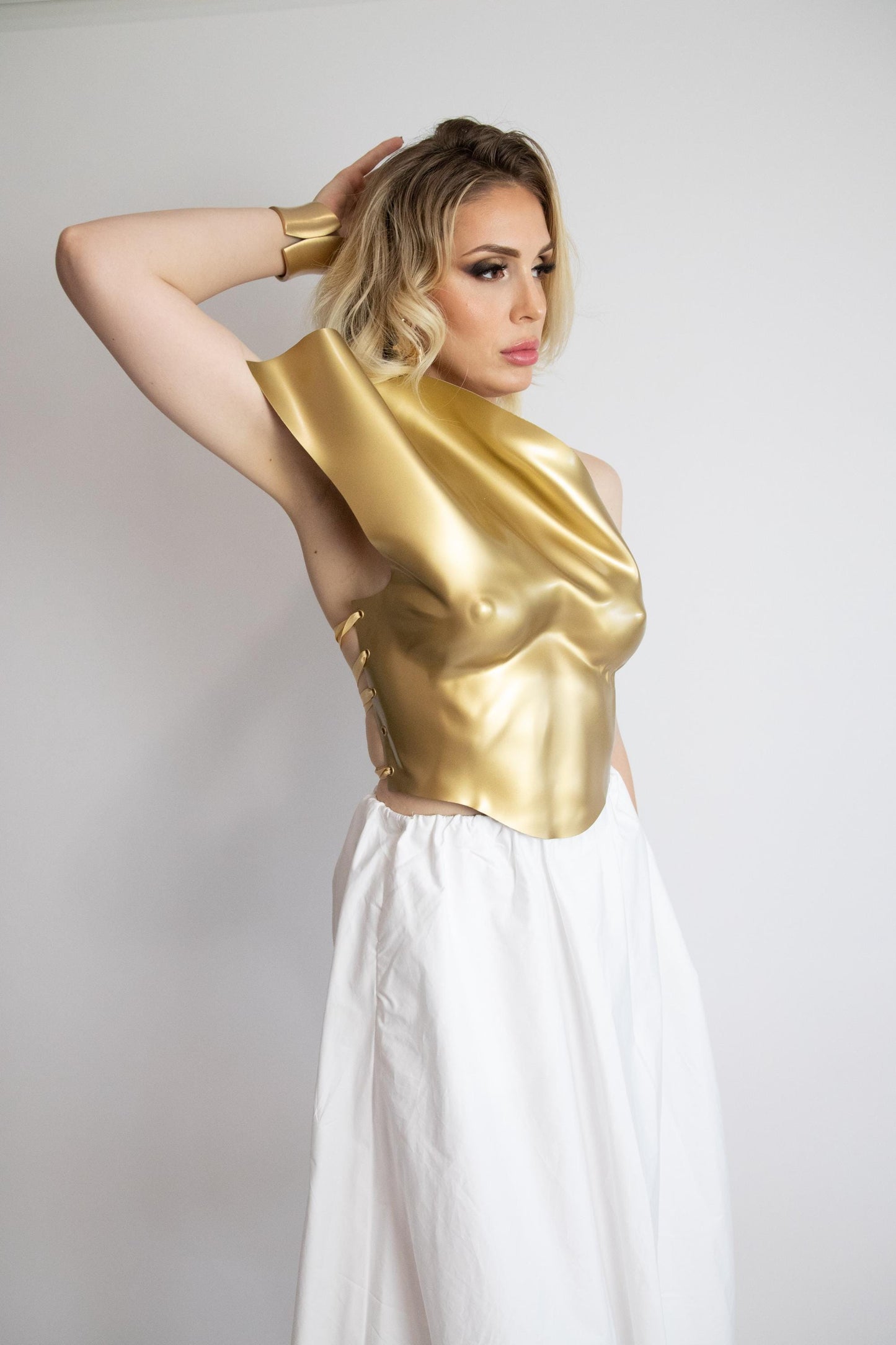 Gold Corset Top: Molded Breastplate, Futuristic Festival Costume