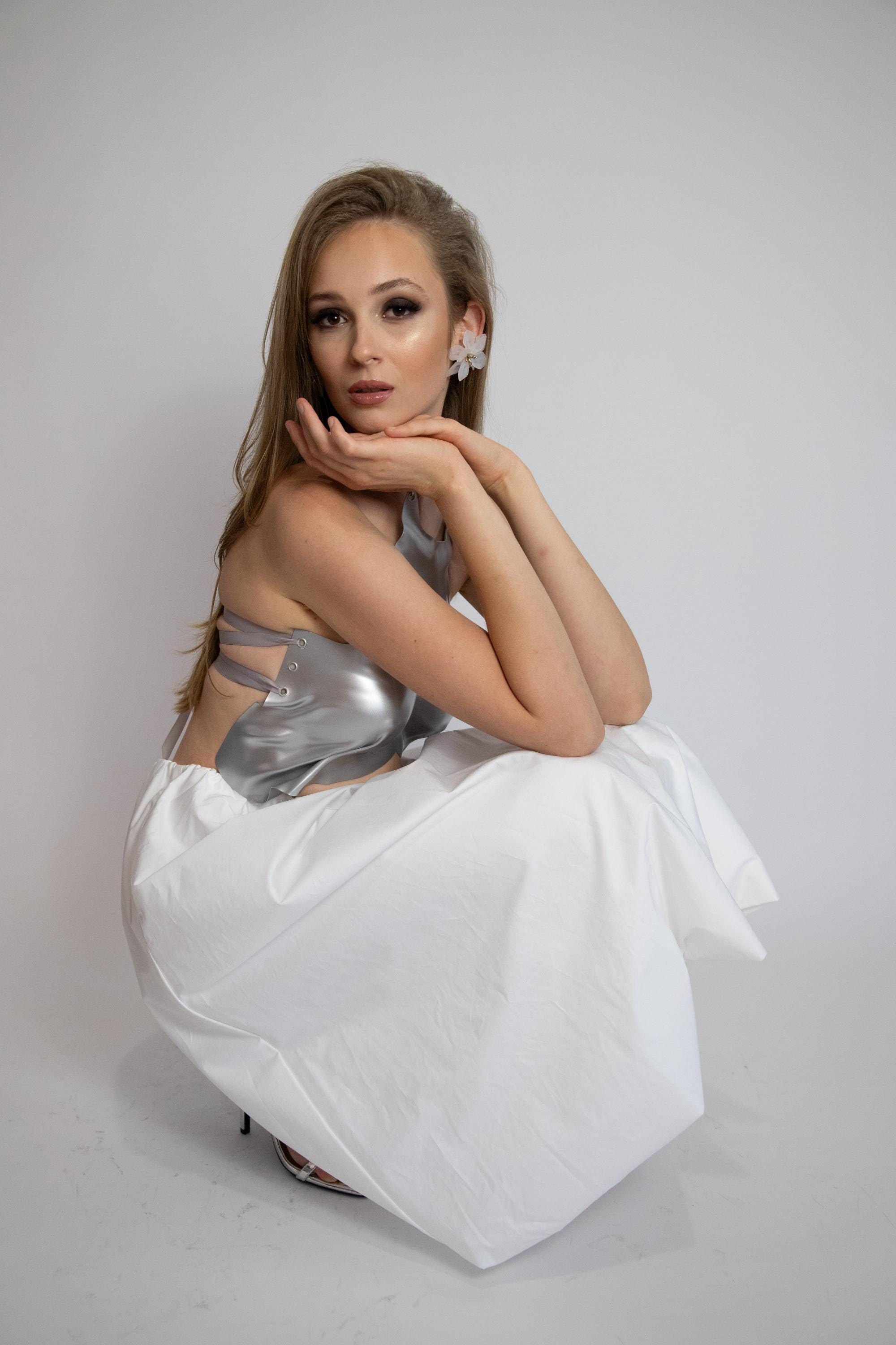 Molded Silver Corset Top For Women