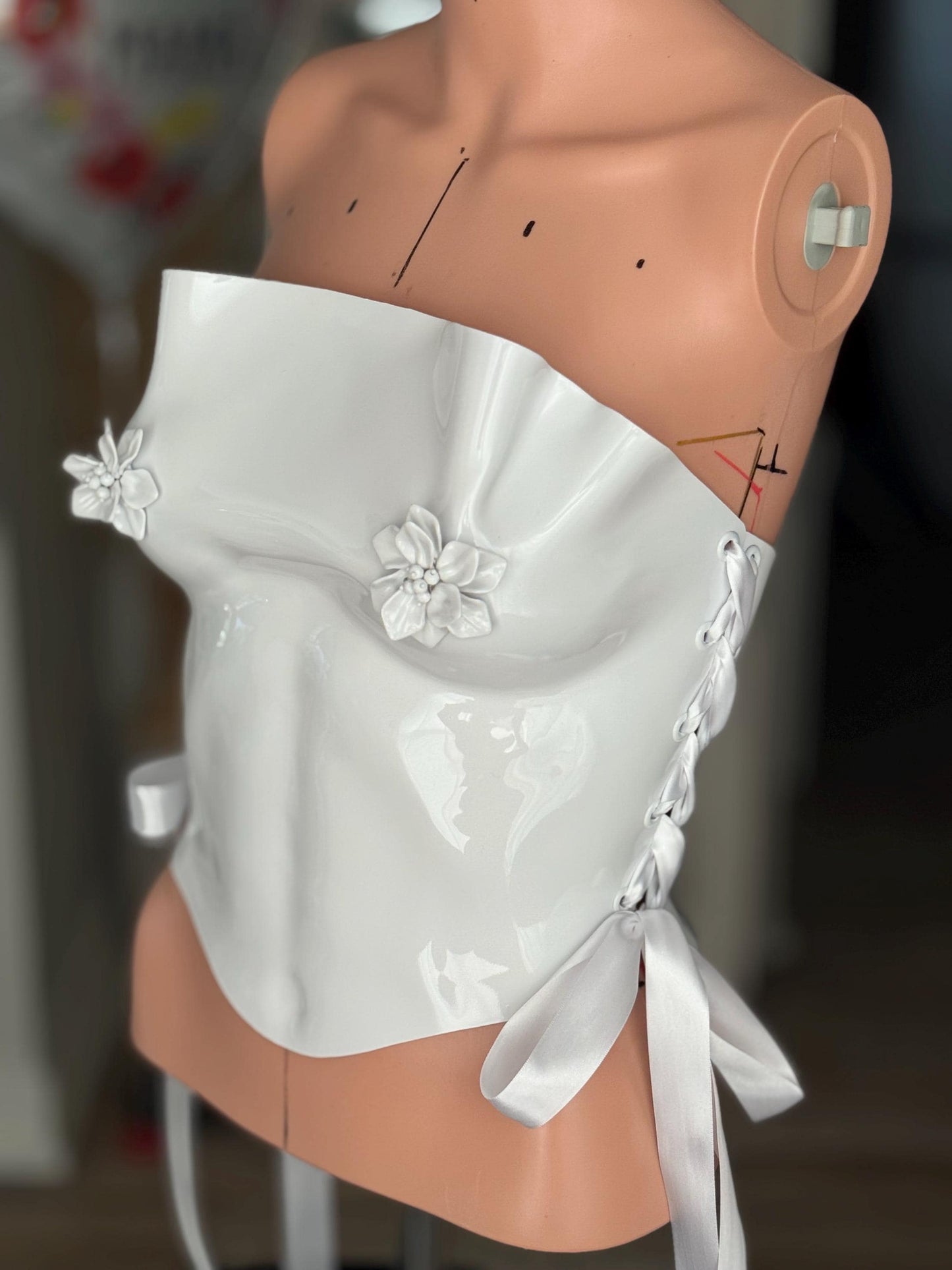 Handmade White Floral Bridal Corset Top: Strapless Wedding Bustier