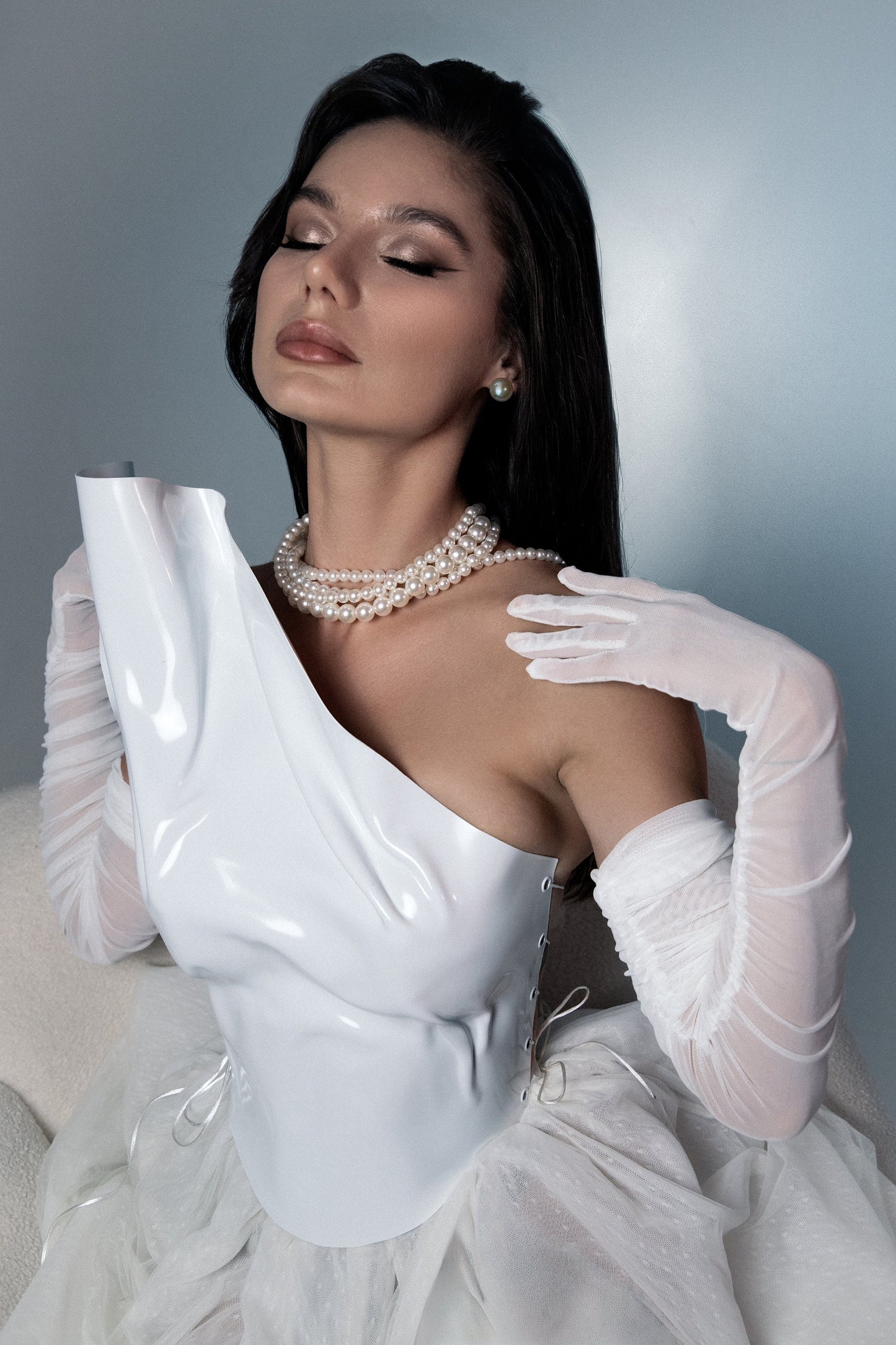 Sculptural Bridal Corset Top: Modern White Bustier Statement Piece