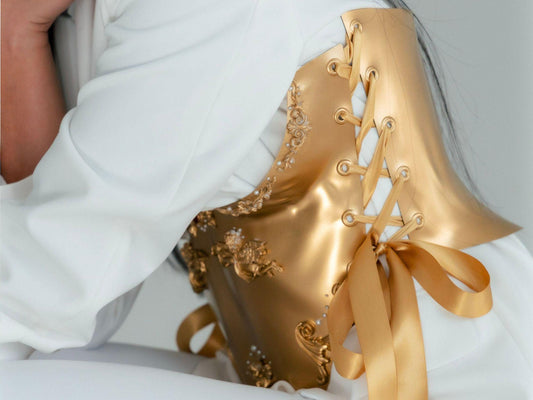 Gold Angel Corset Belt: Metallic Y2K Bustier, Stage Wear