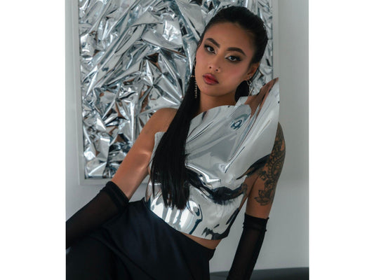 Silver Chrome Corset Top: Metallic Body Armor, Stage Costume