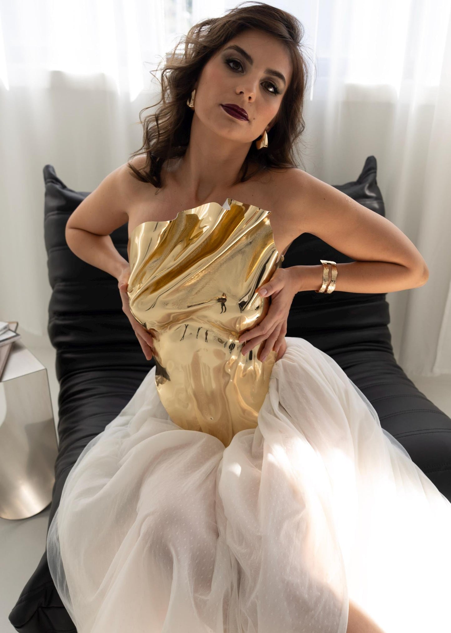 Gold Sculptural Corset Top: Custom Fit Avant Garde Bustier