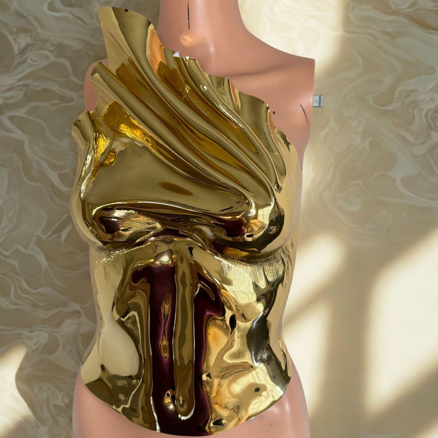 Gold Chrome Mirror Corset Top: Futuristic Rave Outfit