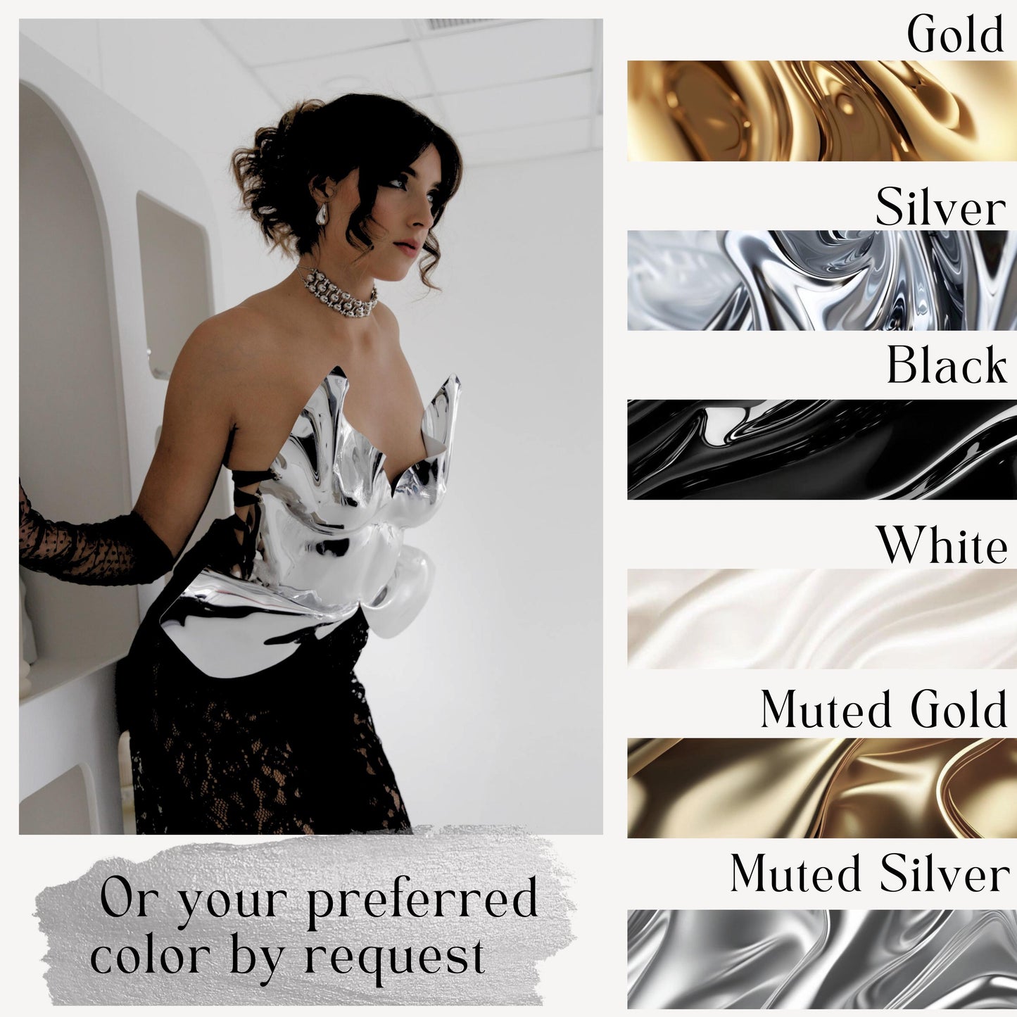 Metallic Silver Corset Crop Top: Chrome Mirror Rave Outfit