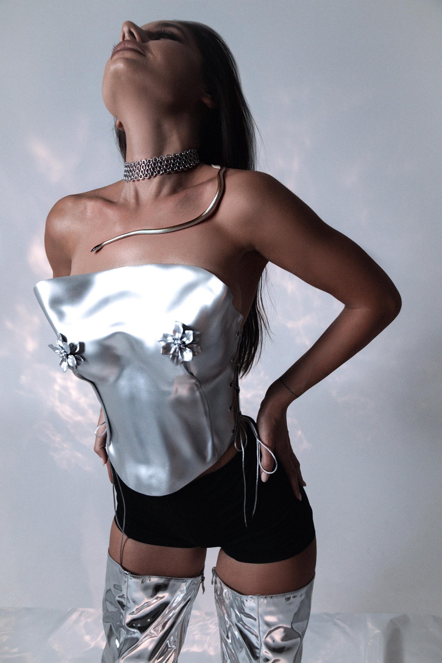 Handmade White Floral Bridal Corset Top: Strapless Wedding Bustier