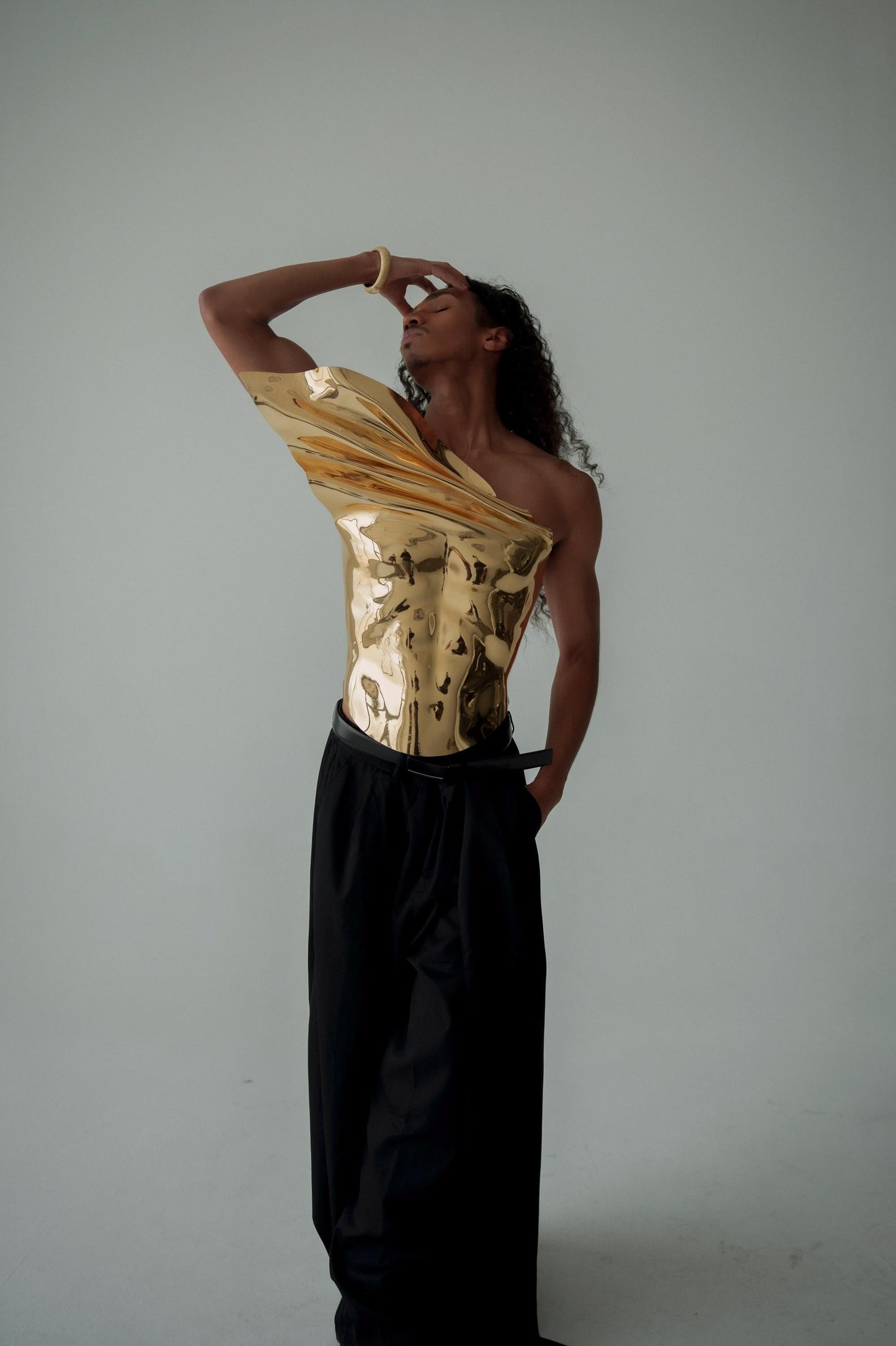 Gold Armor Corset For Men Sculptural Chest Plate Drag Costume Avant Garde Runway Statement