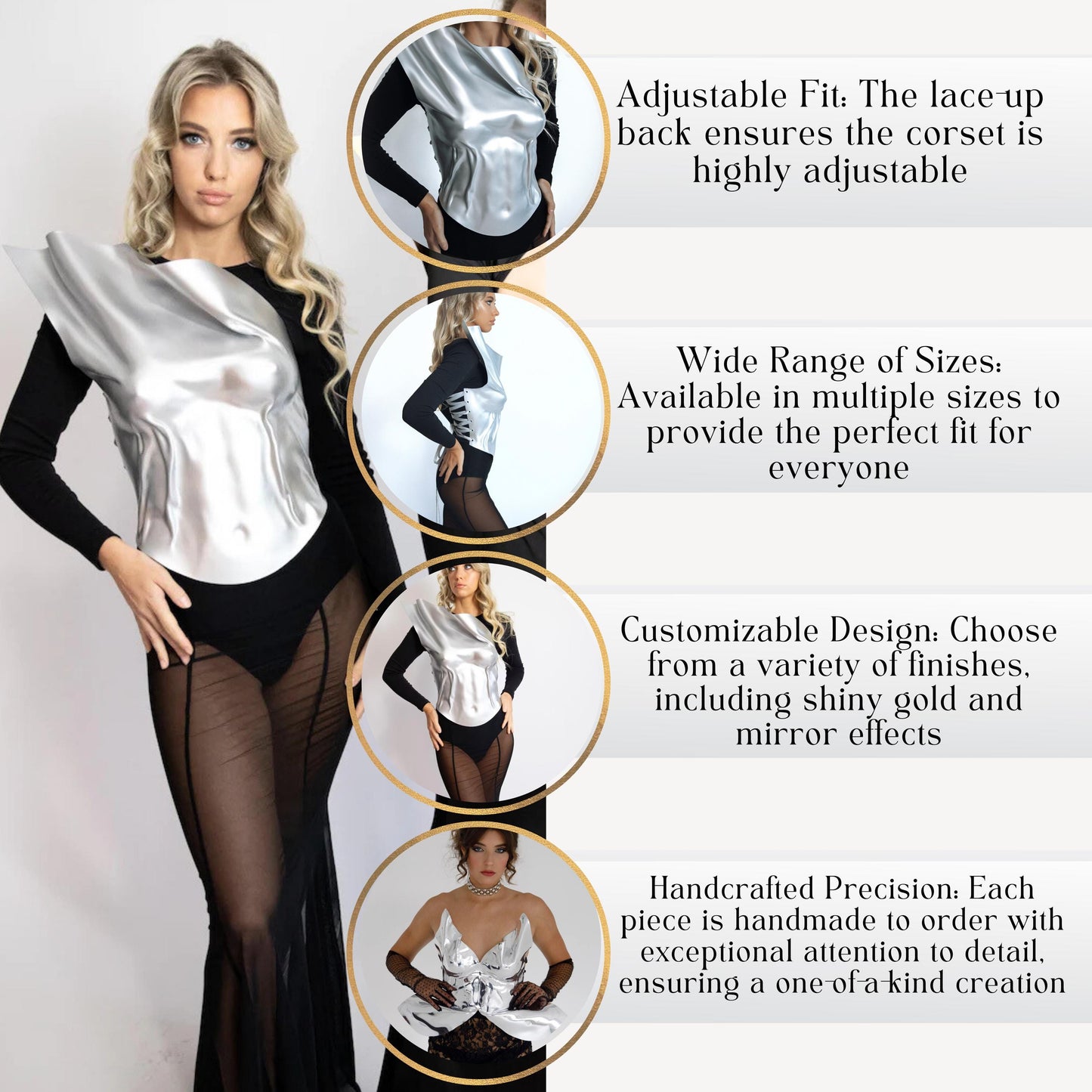 Asymmetrical Silver Molded Corset: Futuristic Metallic Y2K Bustier