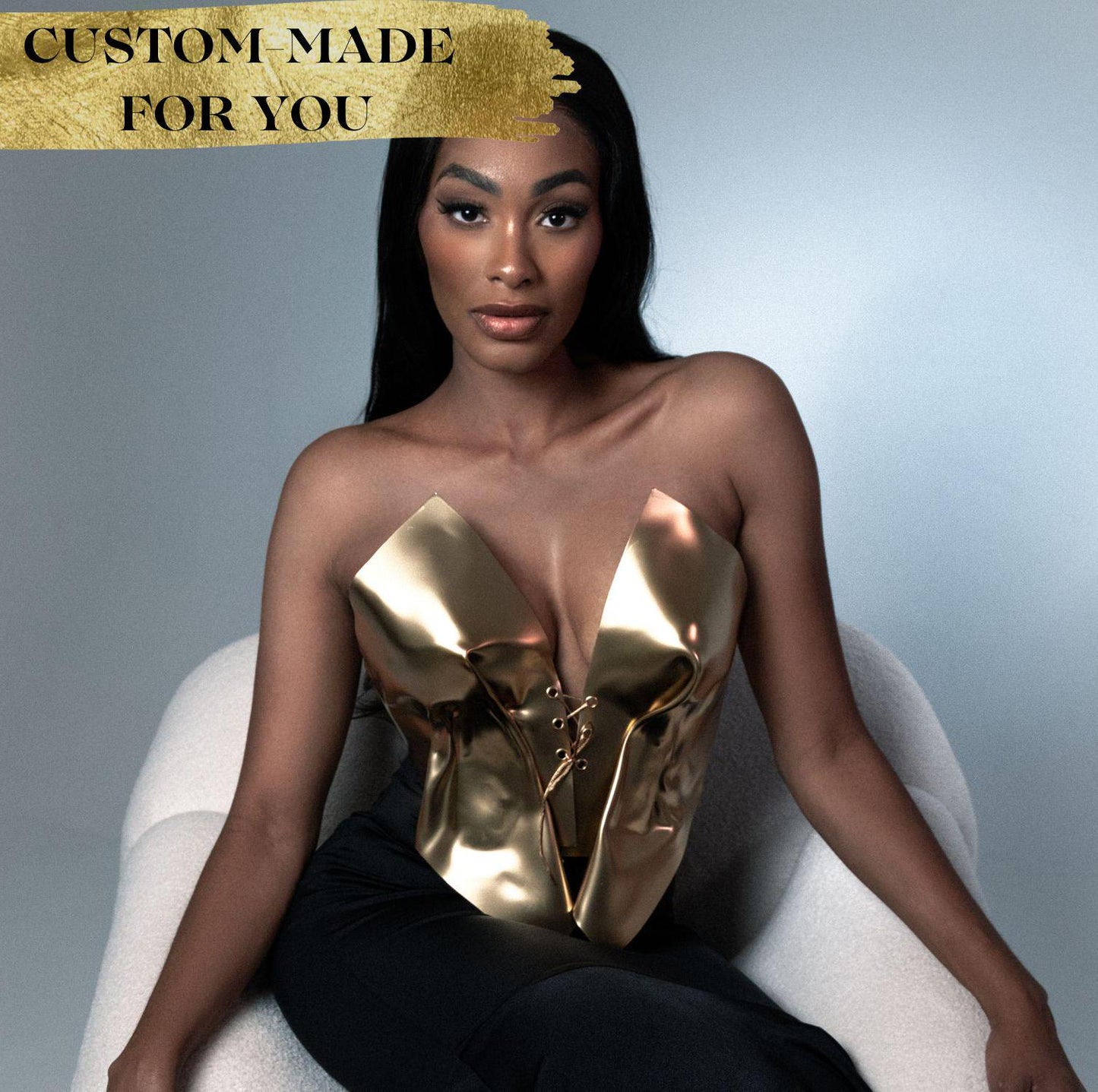 Custom Gold Corset Top: Avant Garde Red Carpet Bustier