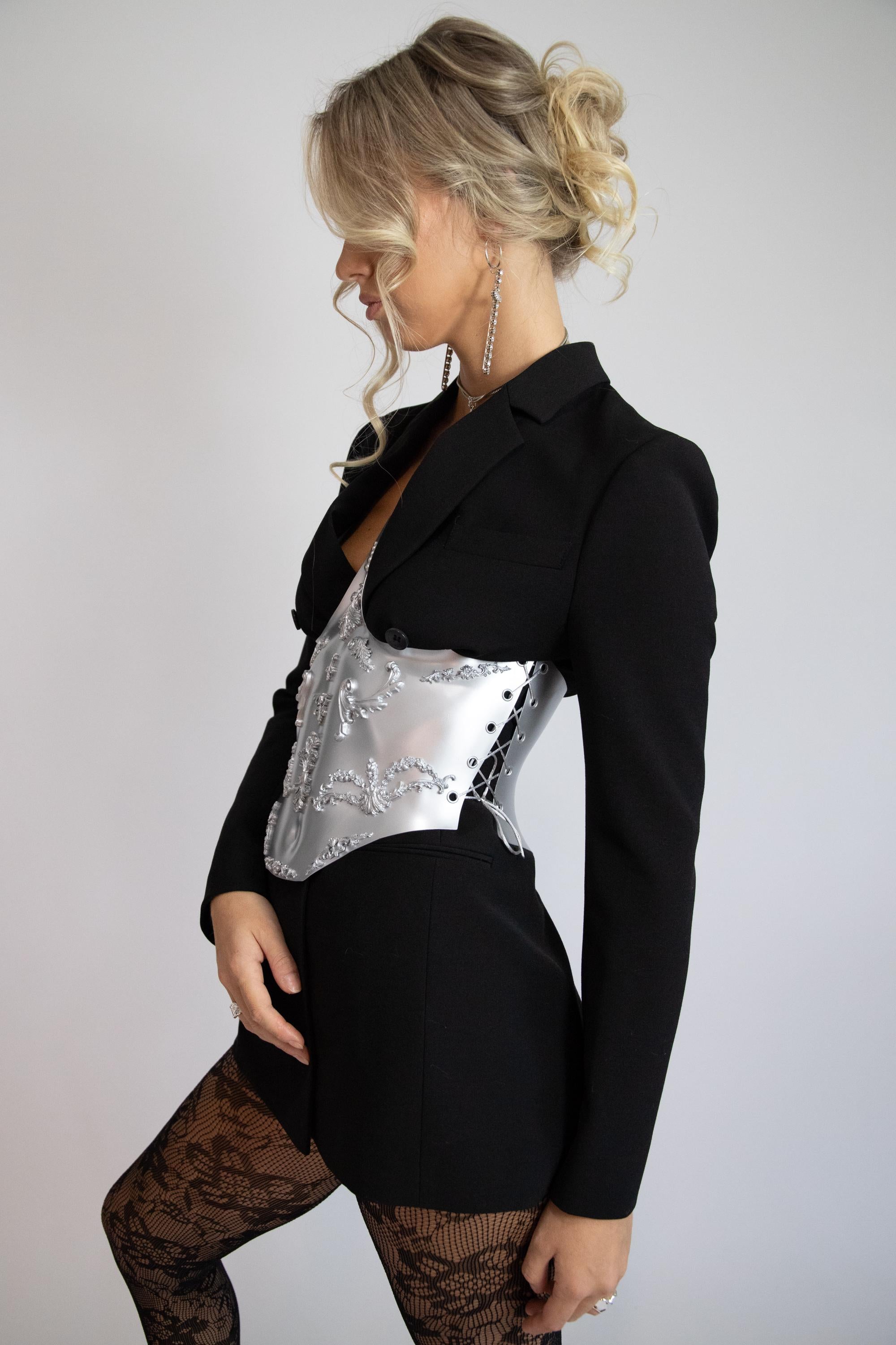 Silver Sculptural Baroque Armor Corset