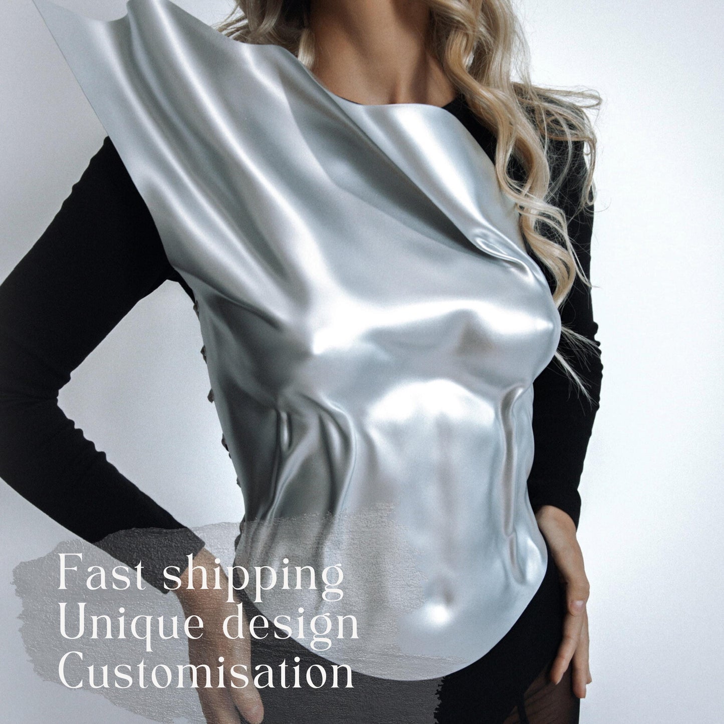 Asymmetrical Silver Molded Corset: Futuristic Metallic Y2K Bustier