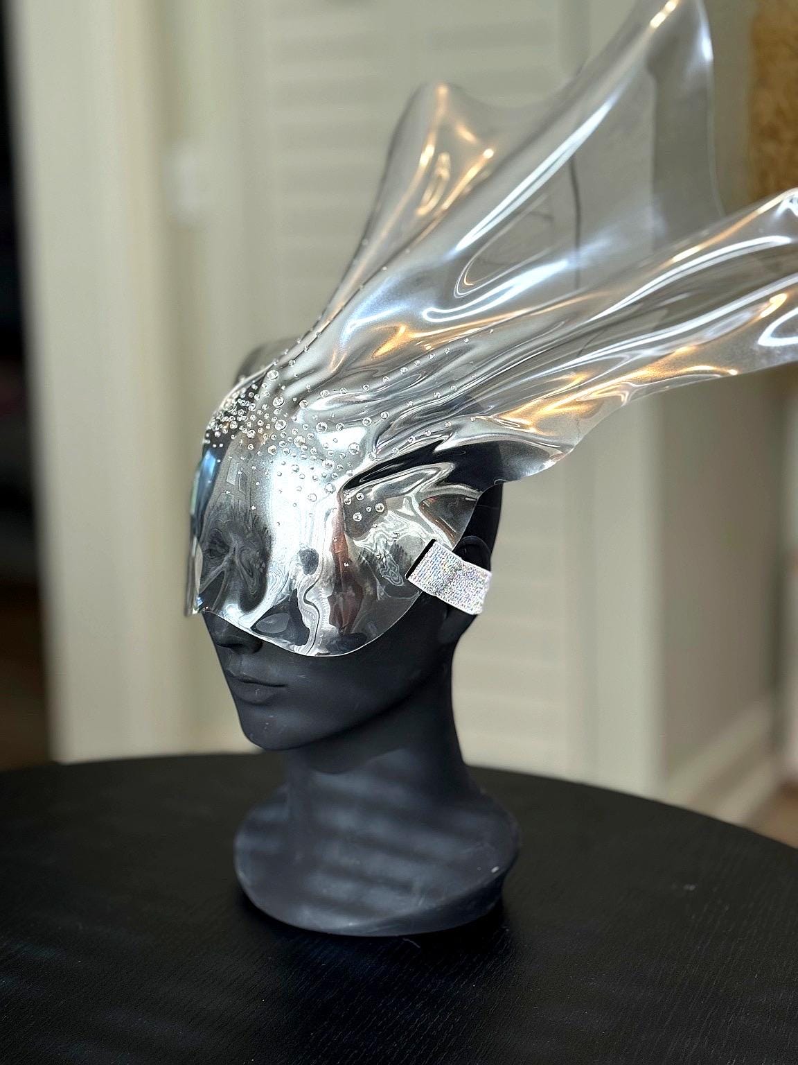 Clear Futuristic Face Mask: Sculptural Headpiece, Rave Festival Costume