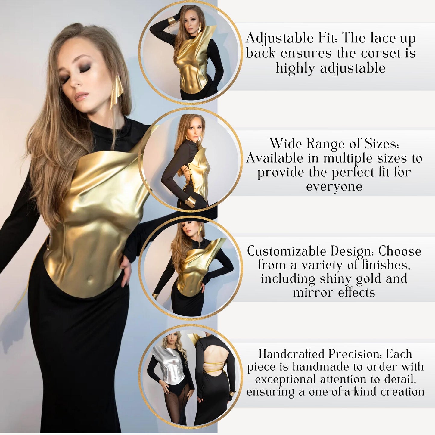 Gold Corset Top: Custom Fit Designer Breastplate, AvantGarde Rave Wear