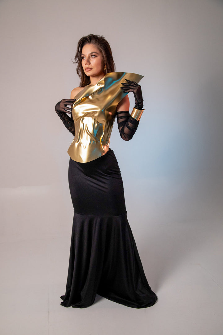 Custom Asymmetrical Gold Corset