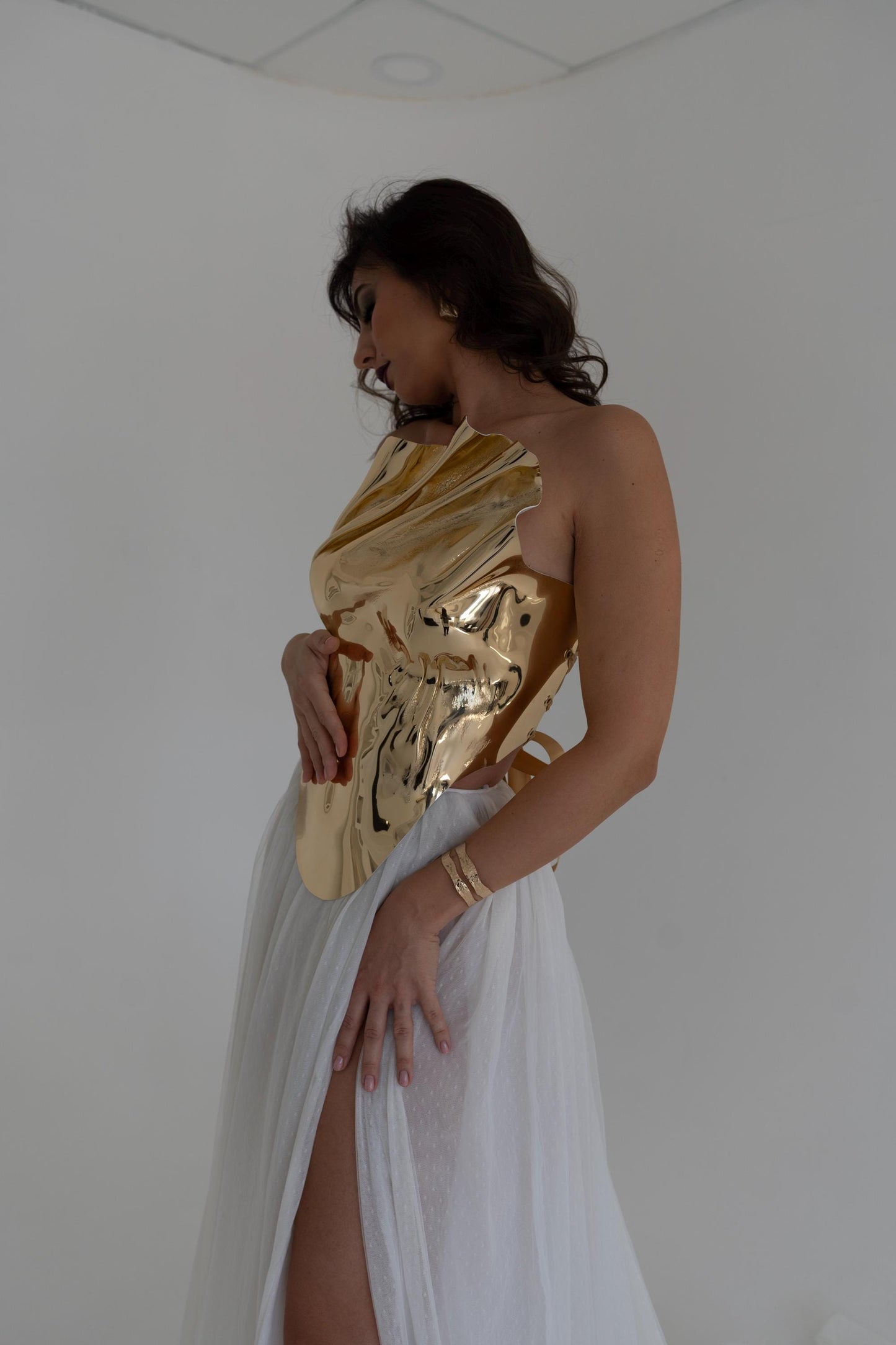 Gold Sculptural Corset Top: Custom Fit Avant Garde Bustier