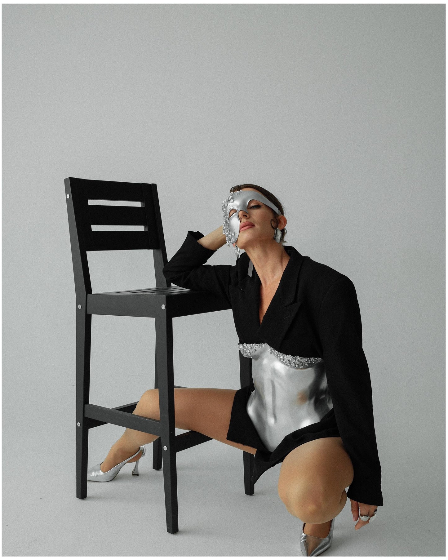 Silver Masquerade Mask: Couture Floral Pearl Fantasy Costume