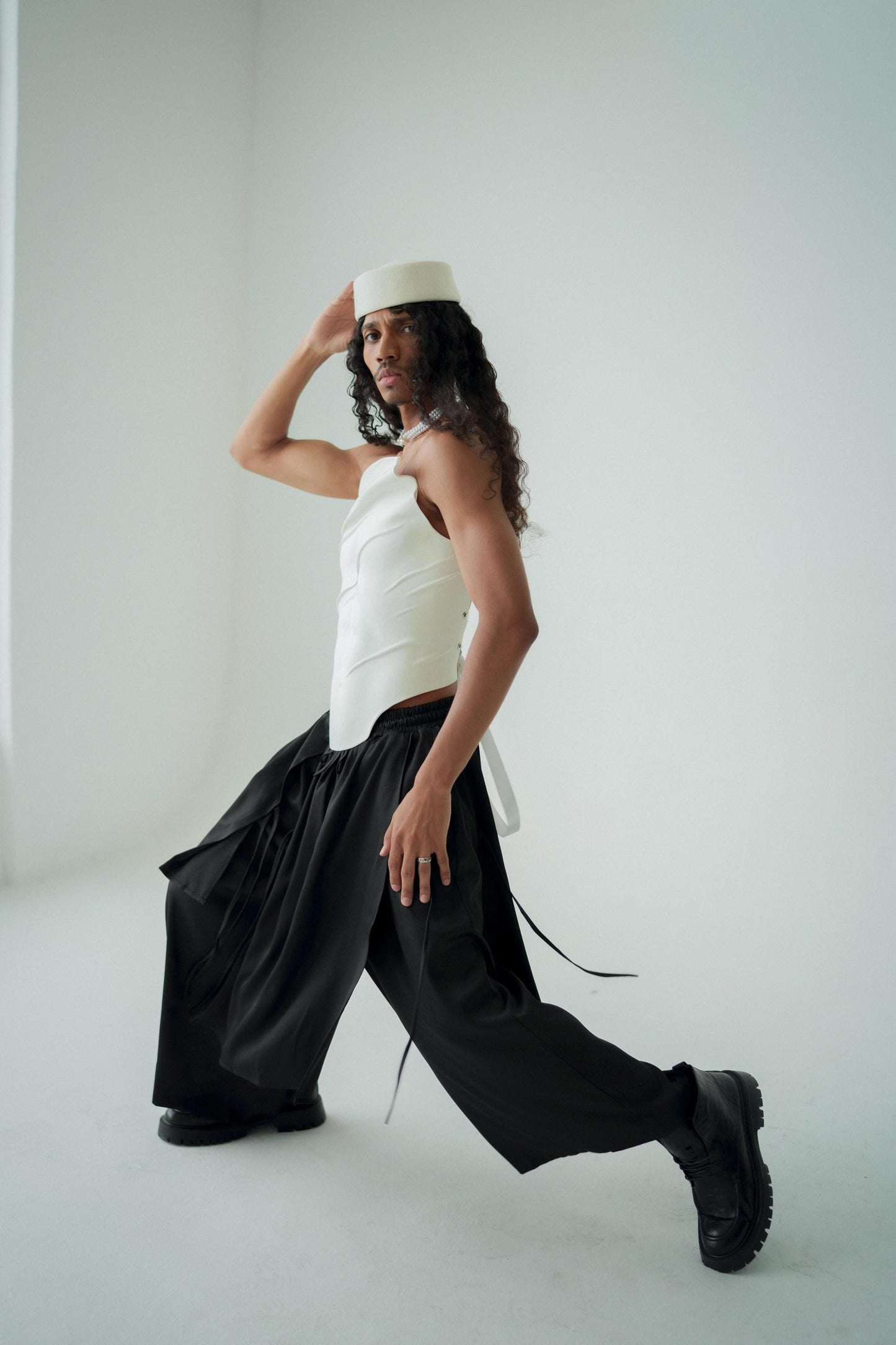 Sculptural White Leather Bridal Corset: Modern Queer Wedding Outfit