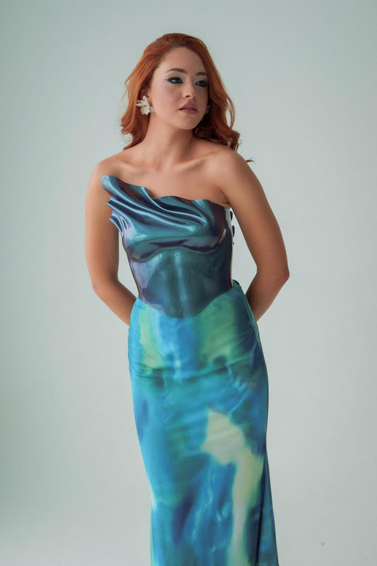 Aquamarine Sculptural Corset Top, Futuristic Mermaidcore Bustier, Handmade Acrylic Corset, Editorial Runway Statement Piece