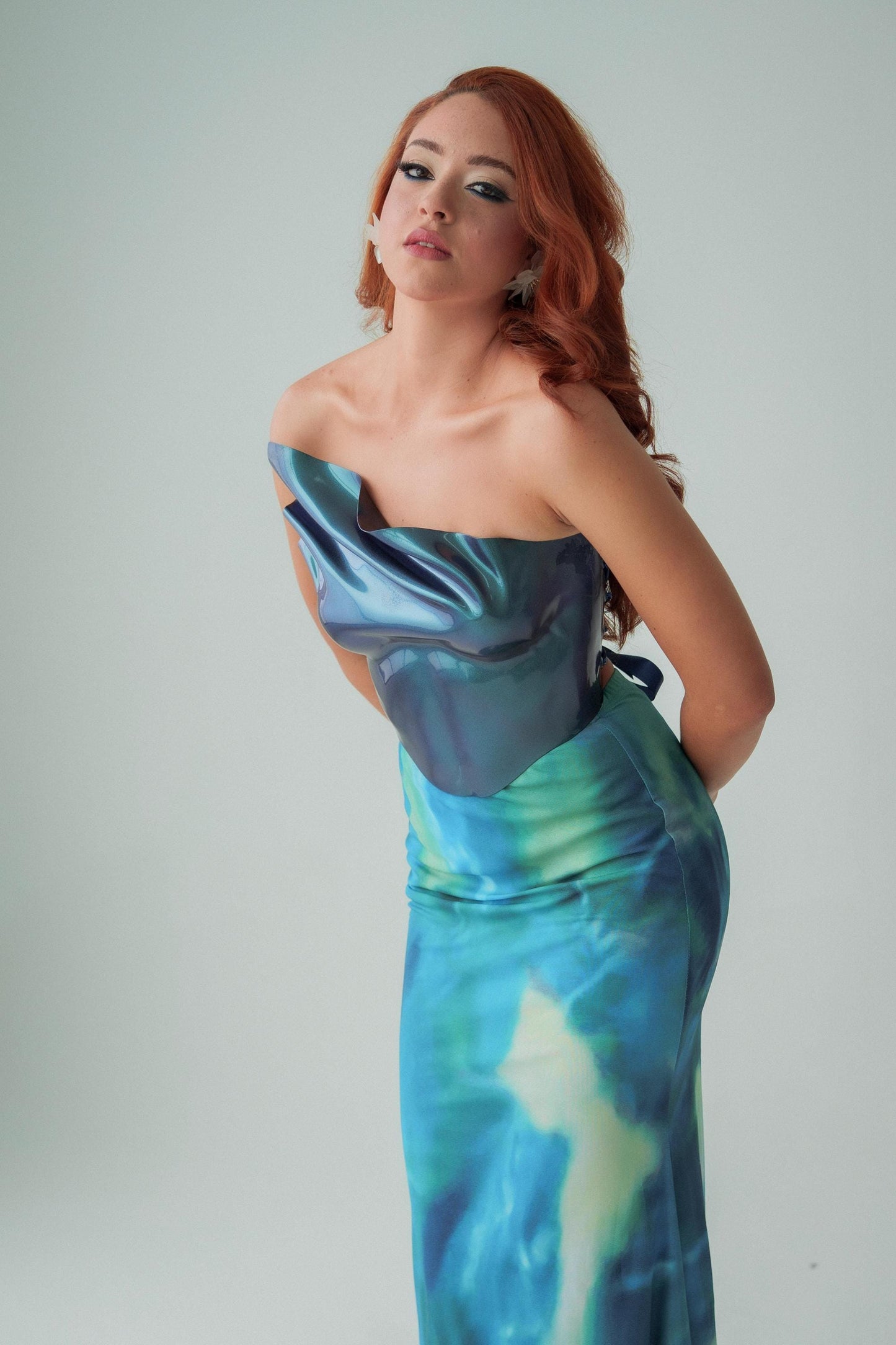 Aquamarine Sculptural Acrylic Corset Top – Futuristic Mermaidcore Bustier, Handmade Wearable Art