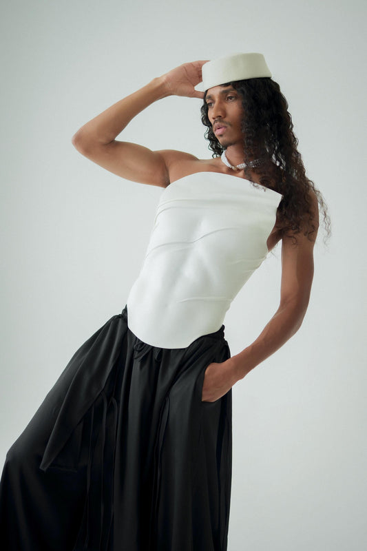 Sculptural White Leather Bridal Corset: Modern Queer Wedding Outfit