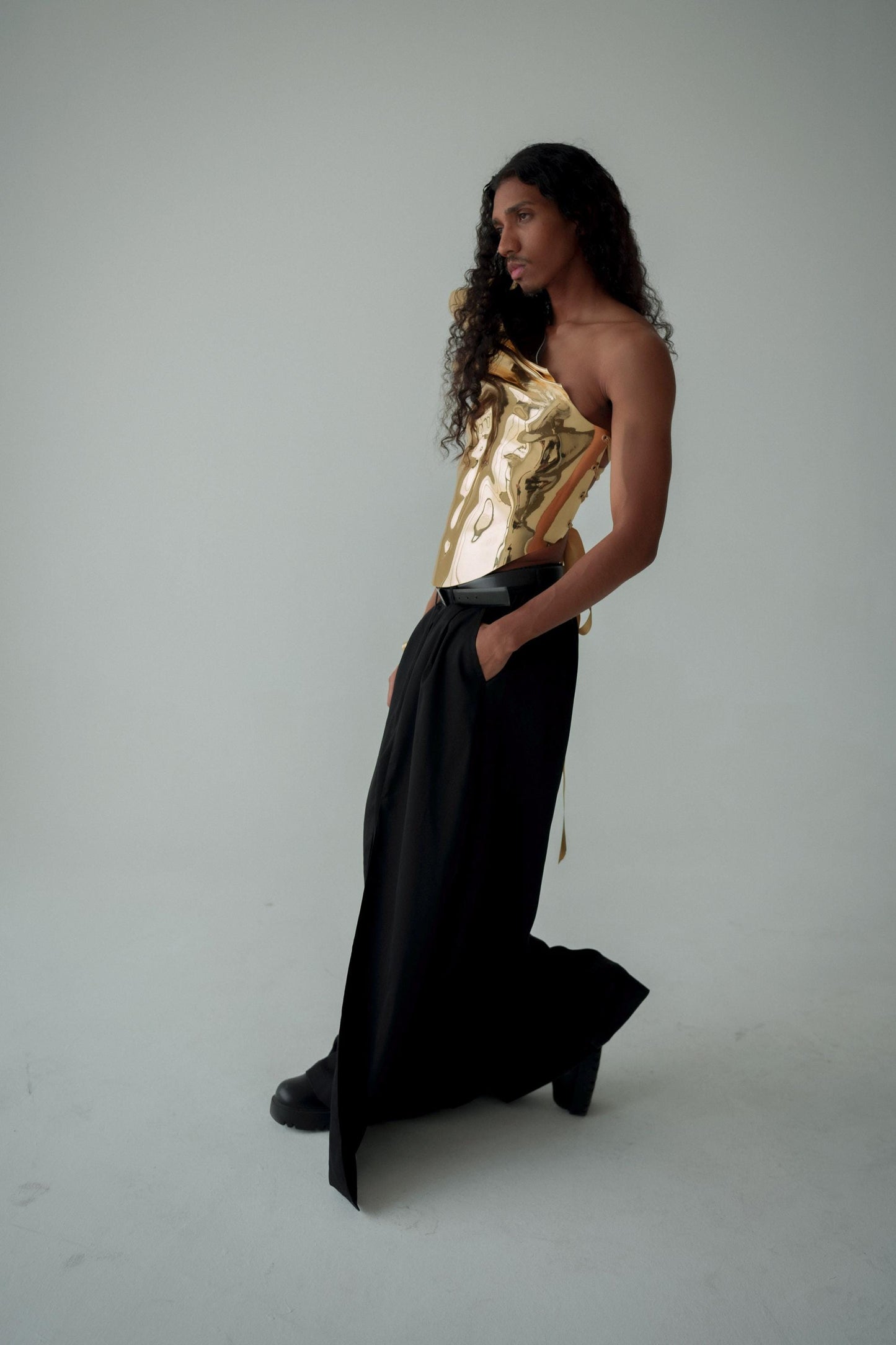 Gold Armor Corset For Men Sculptural Chest Plate Drag Costume Avant Garde Runway Statement