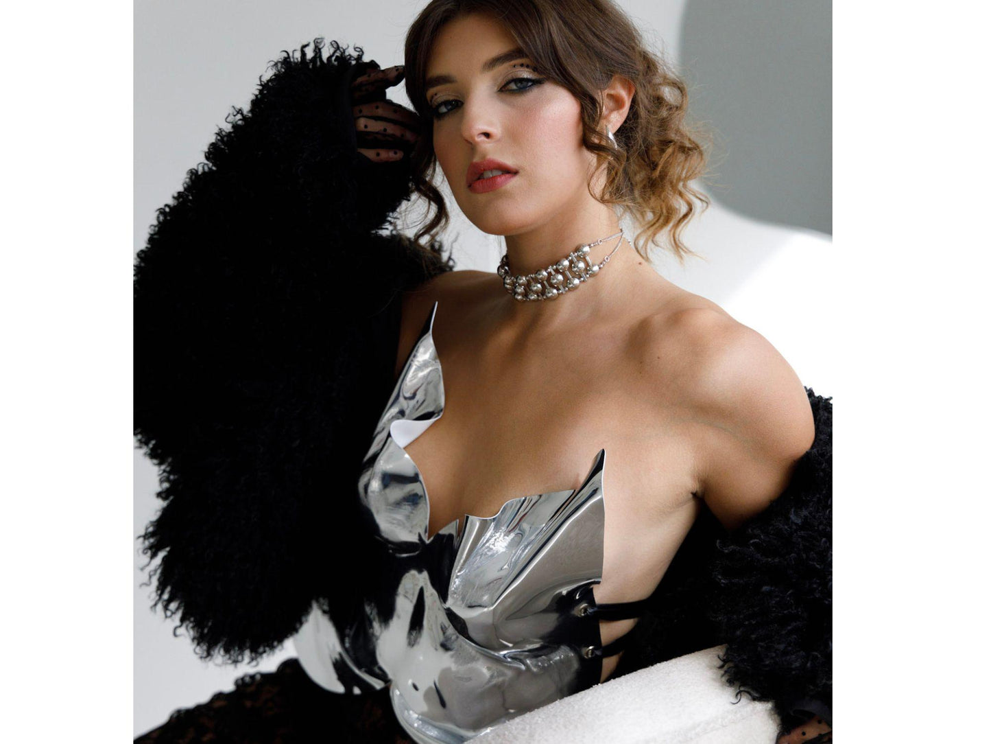 Metallic Silver Corset Crop Top: Chrome Mirror Rave Outfit