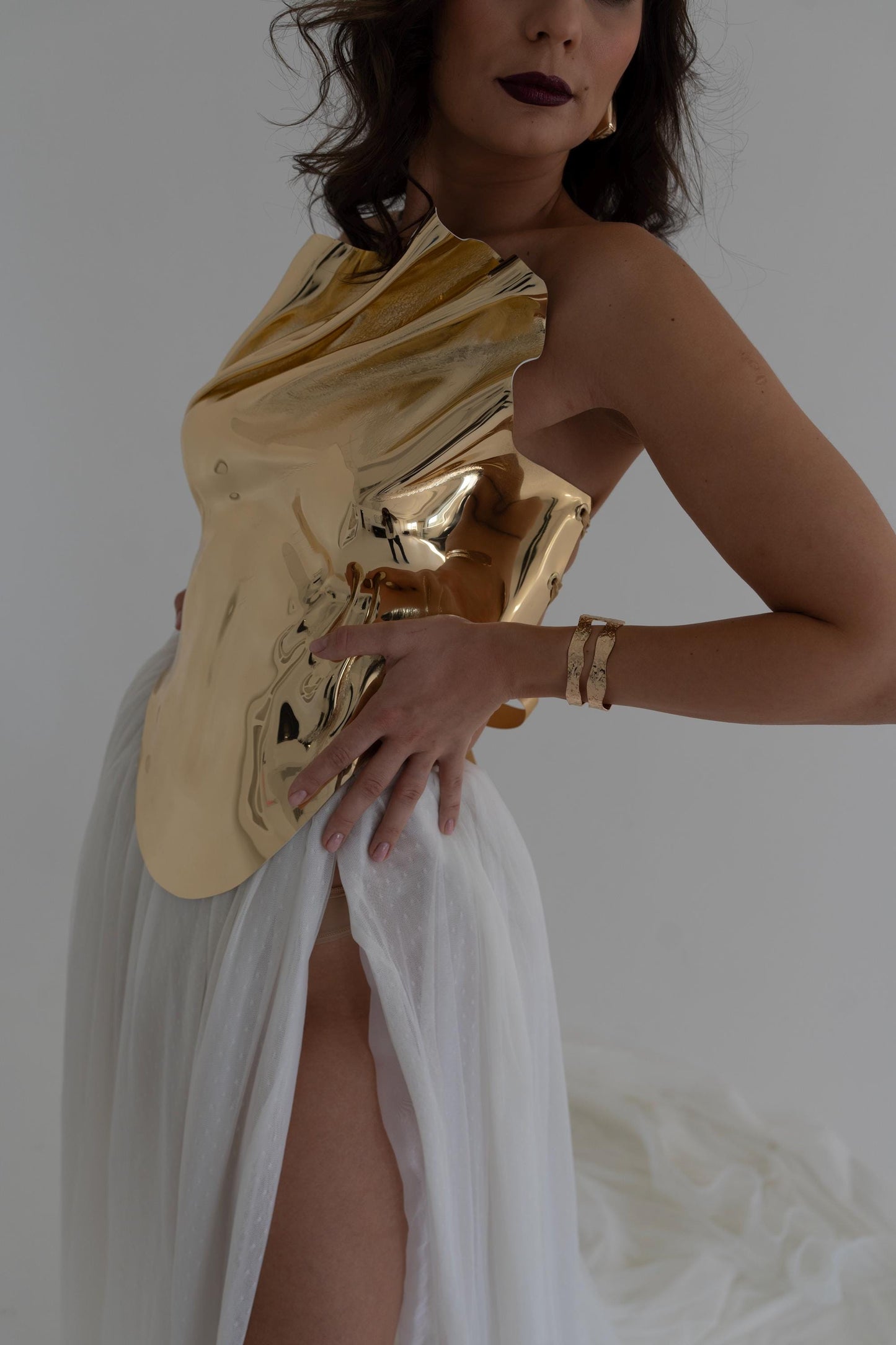 Gold Sculptural Corset Top: Custom Fit Avant Garde Bustier