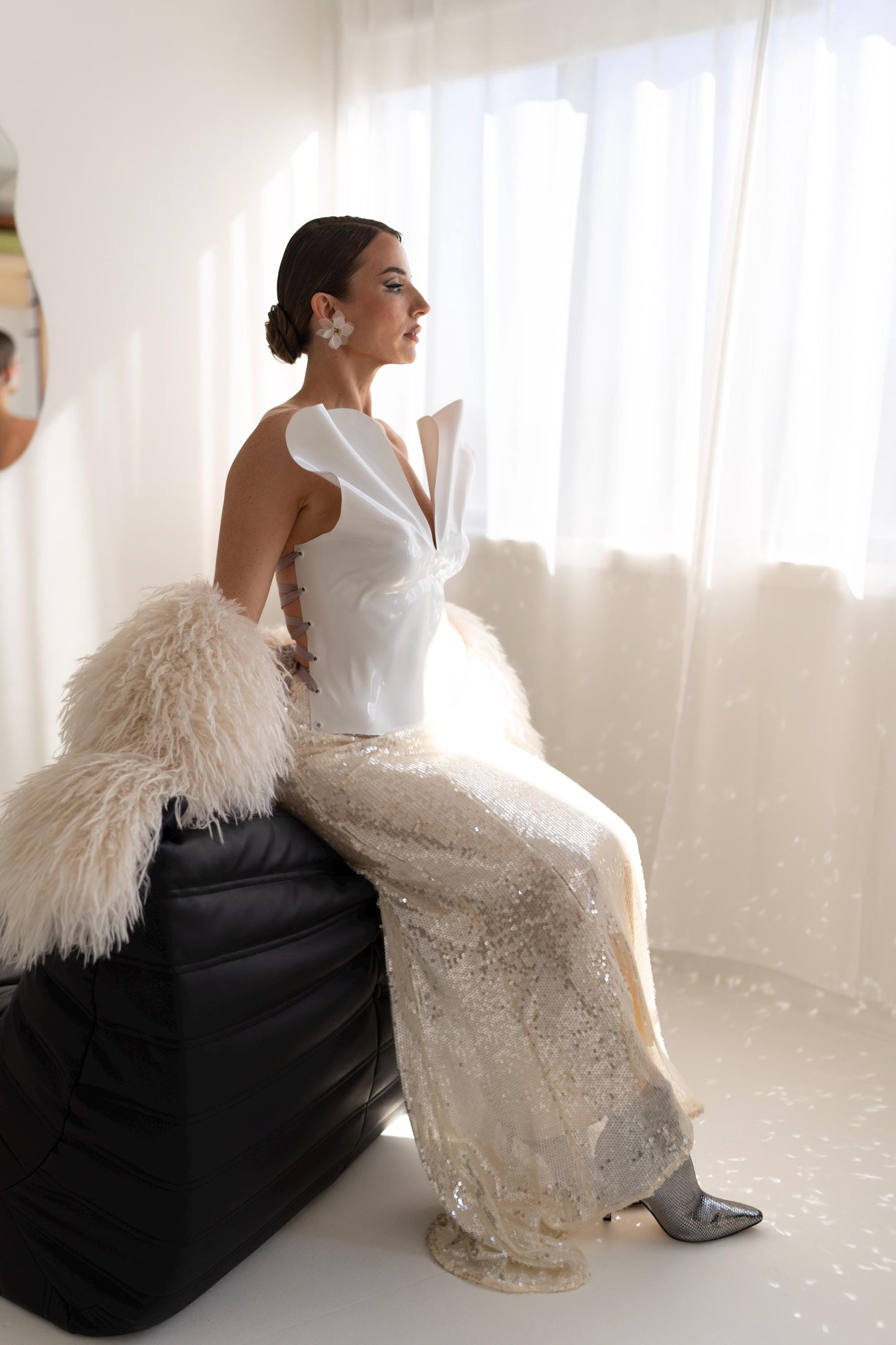 Sculptural White Bridal Corset: Modern Wedding Bustier Top