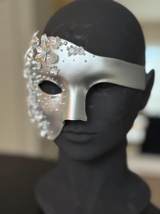 Silver Floral Pearl Masquerade Mask