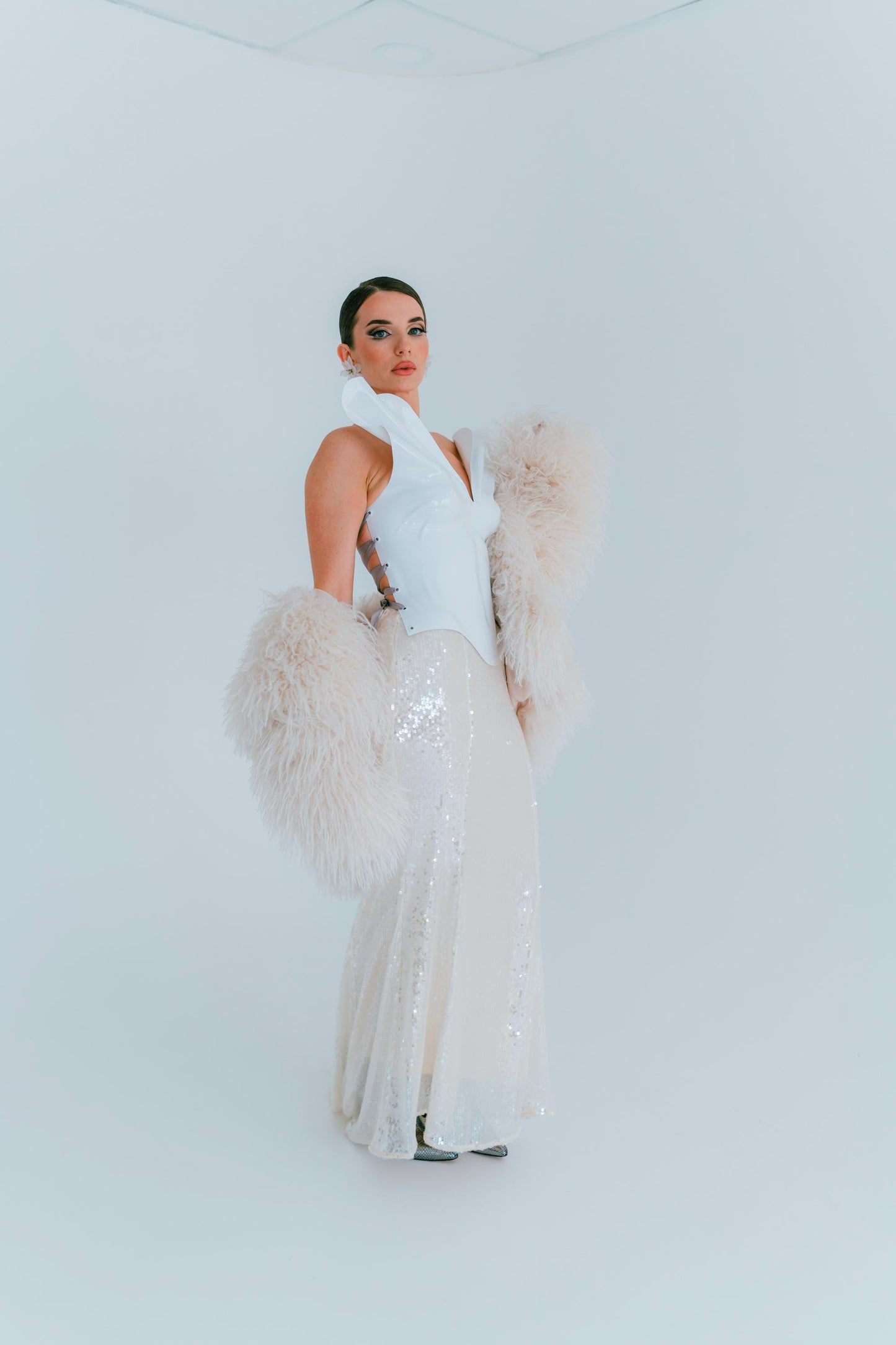 Sculptural White Bridal Corset: Modern Wedding Bustier Top