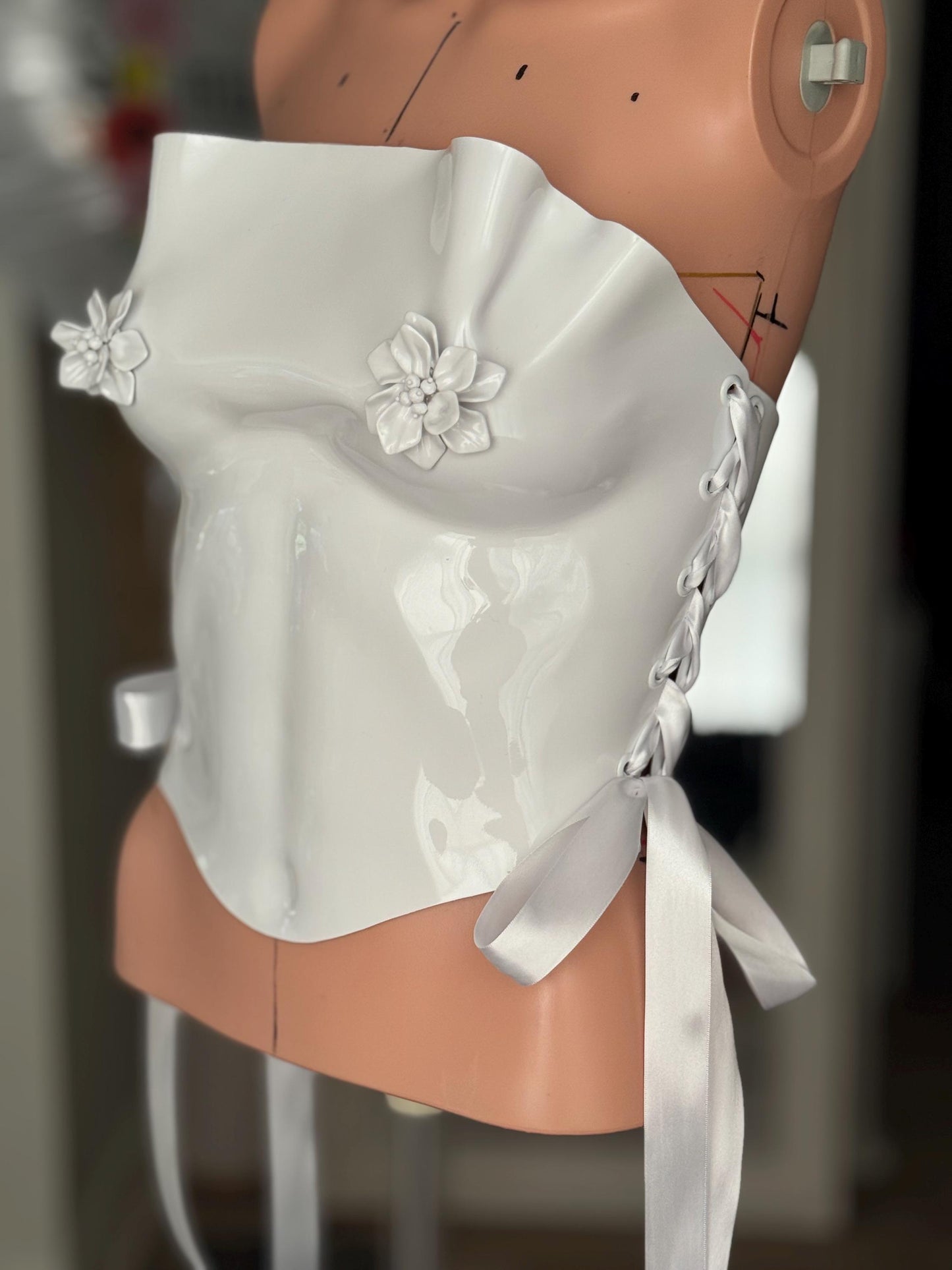 Handmade White Floral Bridal Corset Top: Strapless Wedding Bustier