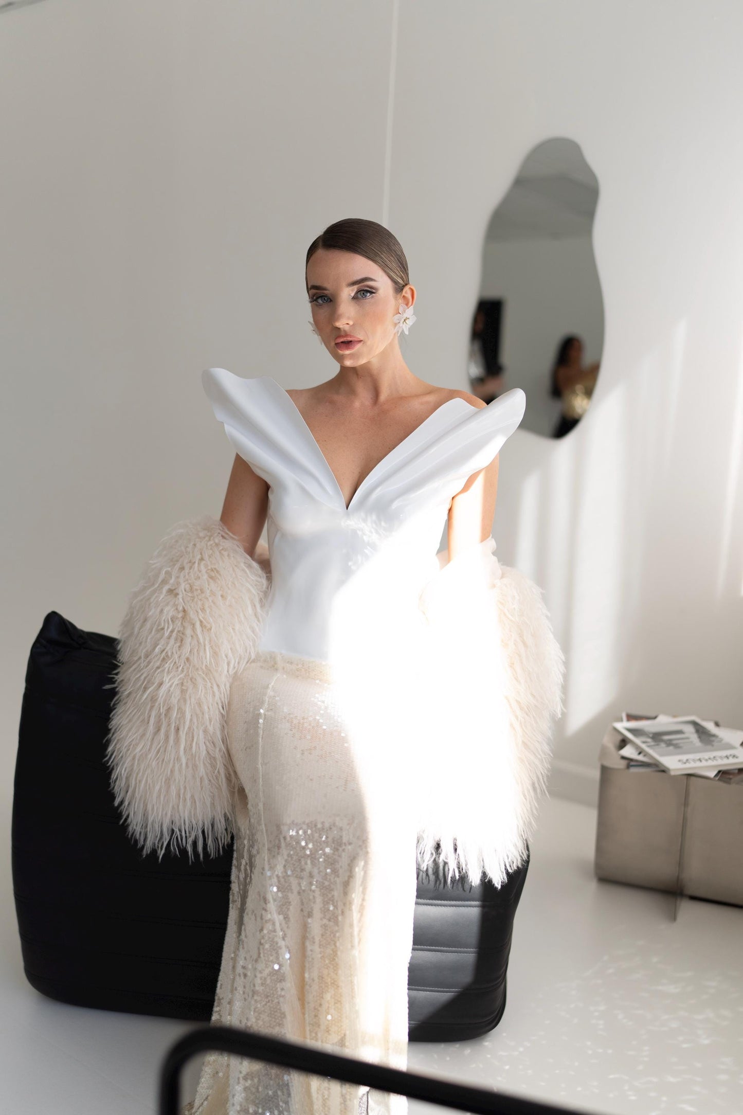 Sculptural White Bridal Corset: Modern Wedding Bustier Top