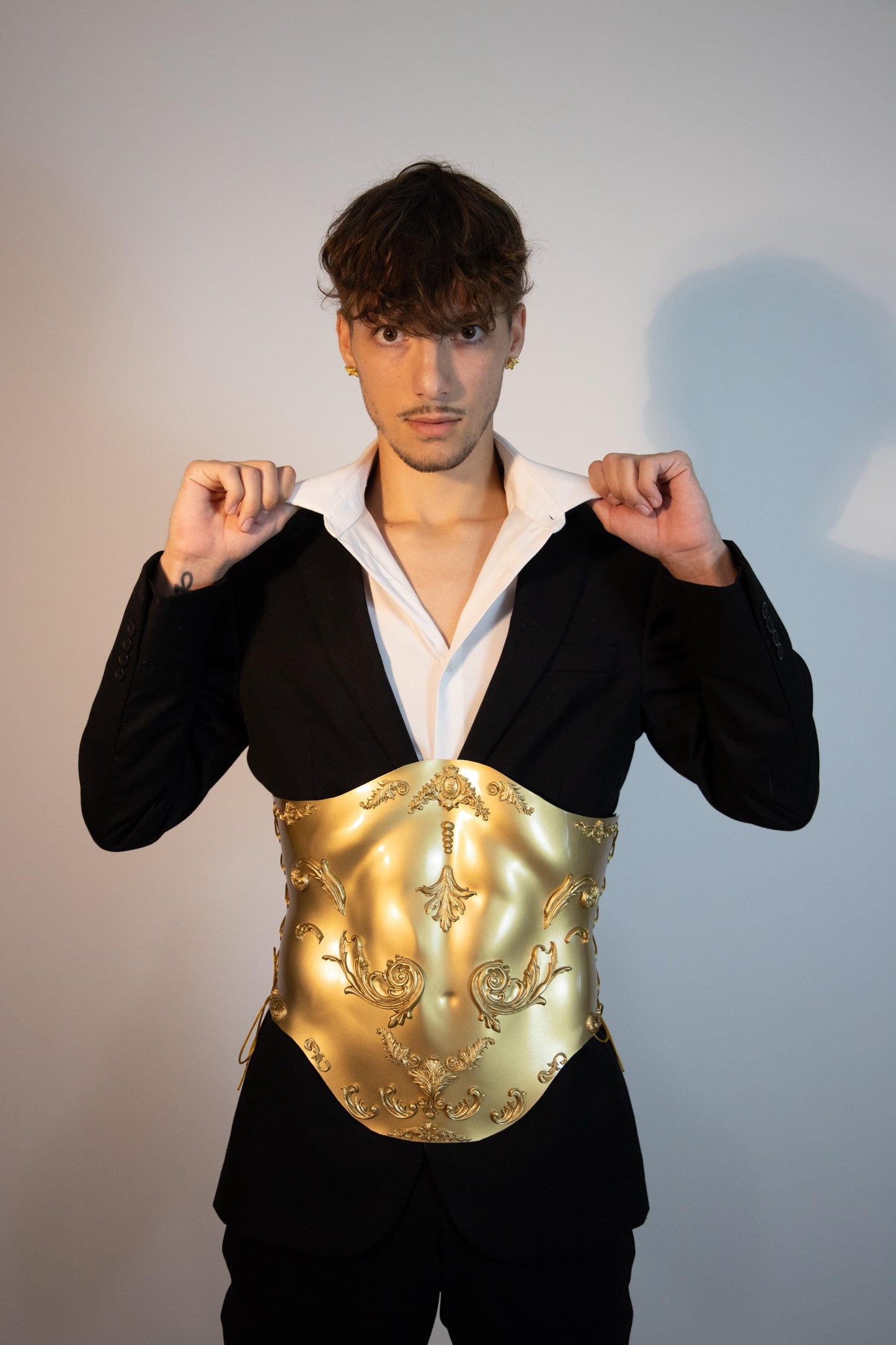 Gold Sculptural Corset Handmade Statement Top Avant Garde Armor Unisex Festival Look Drag