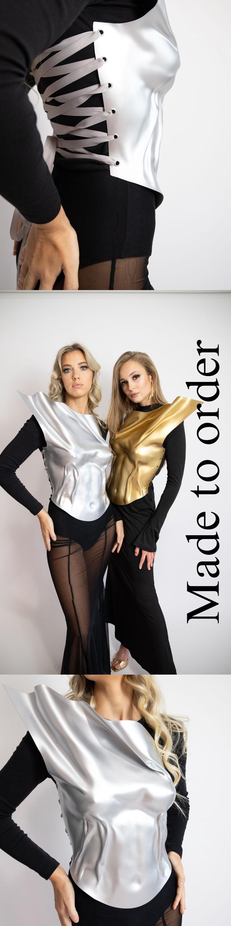 Asymmetrical Silver Molded Corset: Futuristic Metallic Y2K Bustier