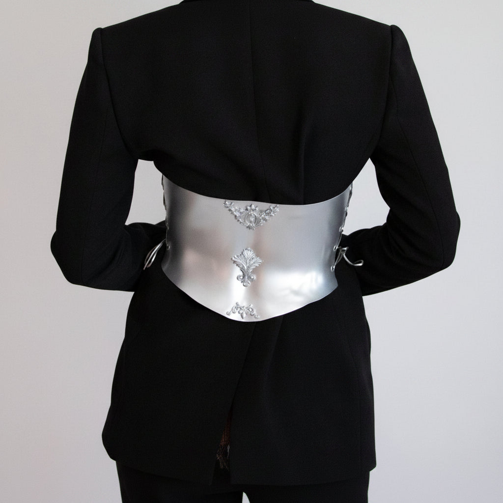 Silver Sculptural Baroque Armor Corset