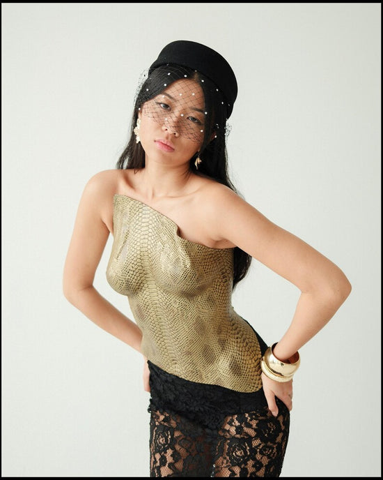 Gold Snake Texture Armor Corset Top