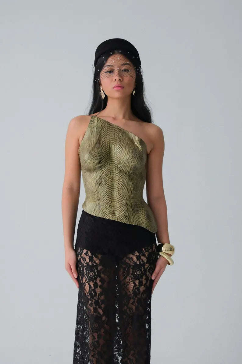 Gold Snake Texture Armor Corset Top