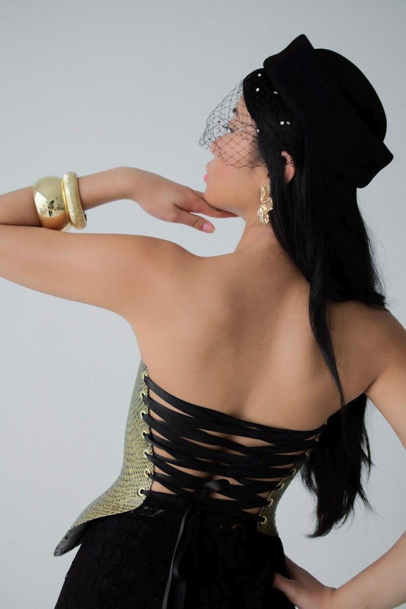 Gold Snake Texture Armor Corset Top