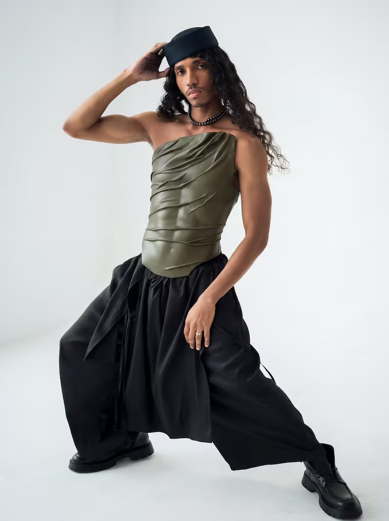 Men's Olive Sculptural Leather Corset