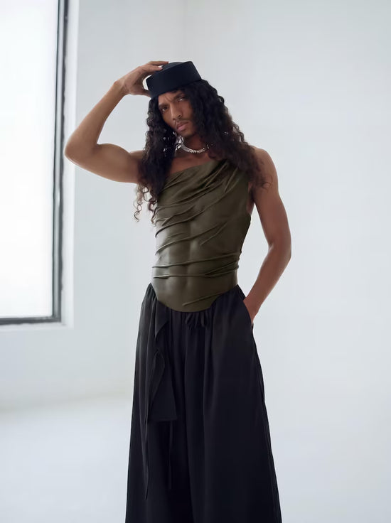 Men's Olive Sculptural Leather Corset