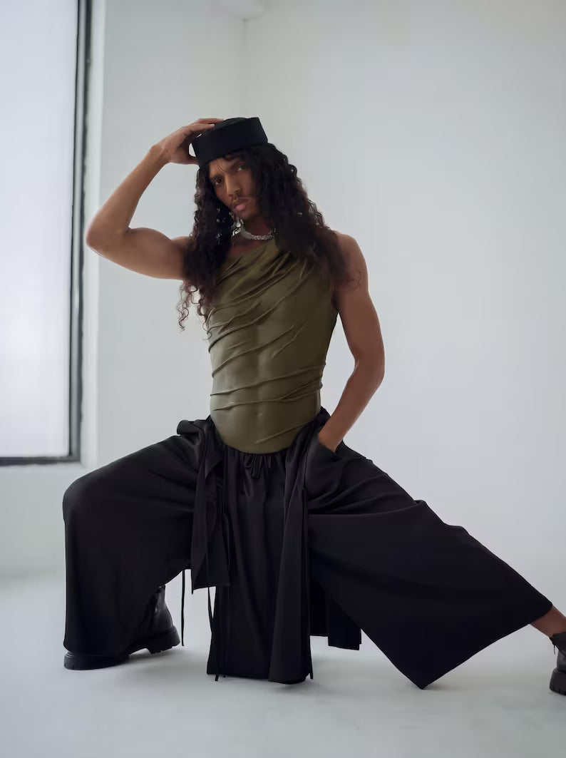 Men's Olive Sculptural Leather Corset