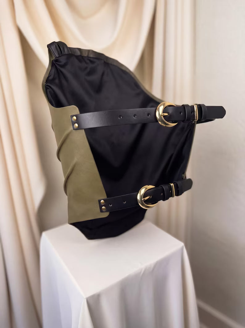 Men's Olive Sculptural Leather Corset